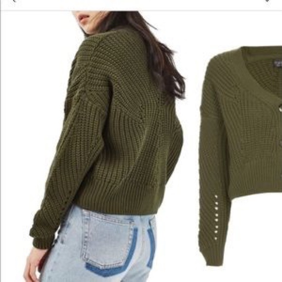 ✨ NWT Topshop olive green button up cardigan M - Picture 2 of 8